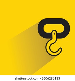 industrial crane hook icon with shadow yellow background