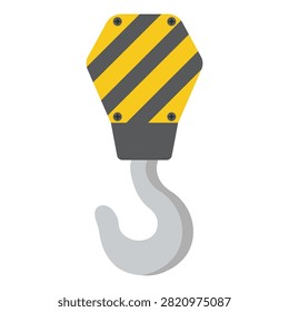 Industrial Crane Hook Icon with Yellow and Black Hazard Stripes, Minimalist Flat Vector Illustration Isolated on White Background for Construction and Engineering Design Projects