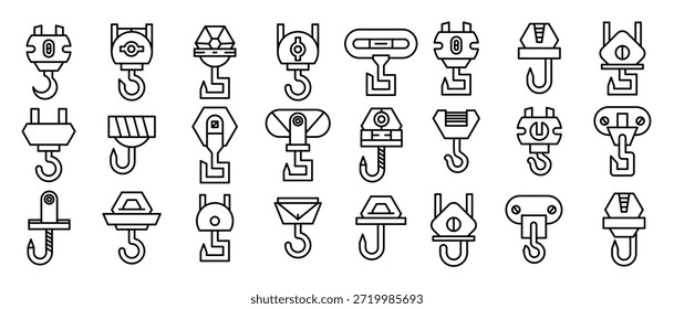 Iconos de gancho de grúa industrial Ilustración vectorial