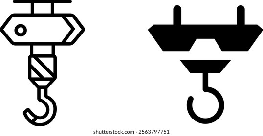 "Industrial Crane Hook Vector Line Icon Set – Construction and Heavy Machinery Symbols"