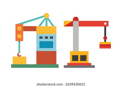 Industrial Crane Icons Vector Illustration of Port Cranes for Construction, Shipping, and Logistics. Perfect for Websites, Apps, and Presentations