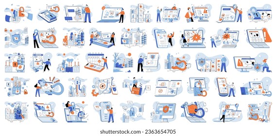 Industrial cyber security. Vector illustration. A robust framework is necessary to protect critical infrastructure in cyberspace The internet connects businesses and facilitates global industrial