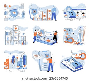 Industrial cyber security. Vector illustration. Hacking poses significant threat to security industrial systems Effective security strategies help safeguard businesses from cyber threats Reports