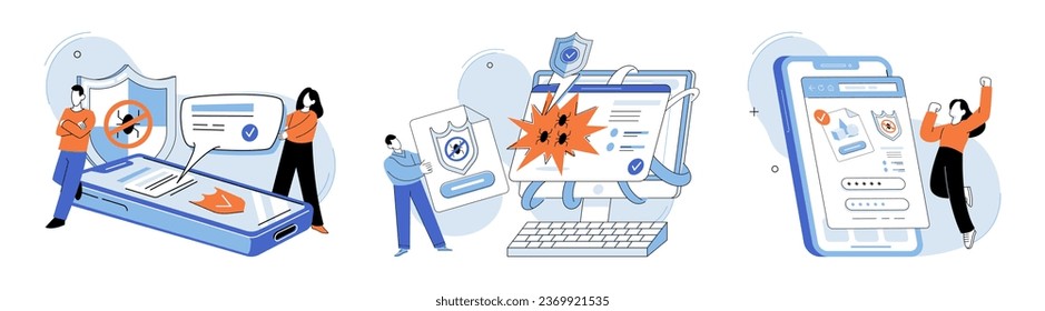 Ciberseguridad industrial. Ilustración vectorial. La ciberseguridad industrial es un cortafuegos metafórico que protege a las empresas de los ciberataques La protección y la tecnología de seguridad son primordiales