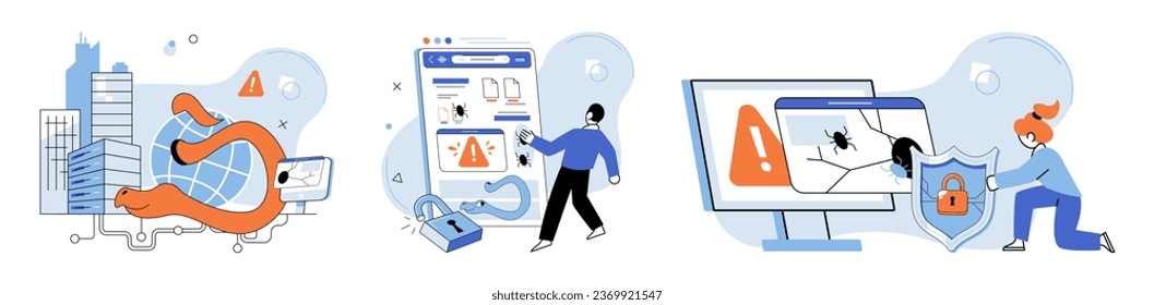 Ciberseguridad industrial. Ilustración vectorial. El hackeo supone una amenaza significativa para los sistemas industriales de seguridad Estrategias de seguridad eficaces ayudan a proteger a las empresas de las amenazas cibernéticas Informes