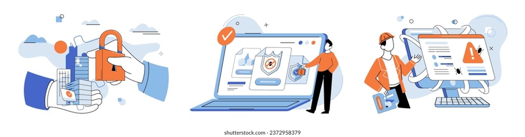 Industrial cyber security. Vector illustration. Reports provide valuable insights into state industrial cyber security The analysis risks helps develop effective security strategies in industry