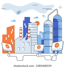 Industrielle Cybersicherheit. Vektorgrafik. Die industrielle Cybersicherheit ist eine metaphorische Firewall, die Unternehmen vor Cyberangriffen schützt Die Schutz- und Sicherheitstechnologie ist von größter Bedeutung