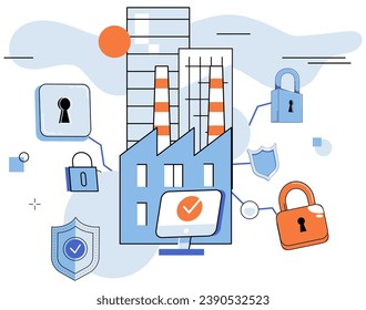 Industrial cyber security. Vector illustration. Networks form framework for communication and dattransfer in cyberspace The internet serves as platform for innovation and business growth Information