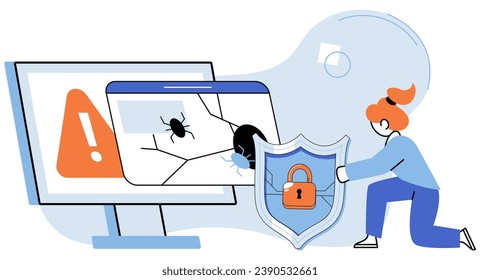 Industrial cyber security. Vector illustration. Analysis cyber risks helps identify potential weaknesses in security systems Networks play vital role in enabling efficient datexchange in industrial