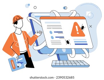 Industrial cyber security. Vector illustration. Viruses and malware pose significant risks to integrity industrial systems Privacy regulations aim to protect sensitive business information Factories