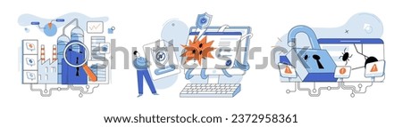 Industrial cyber security. Vector illustration. Viruses and malware pose significant risks to integrity industrial systems Privacy regulations aim to protect sensitive business information Factories