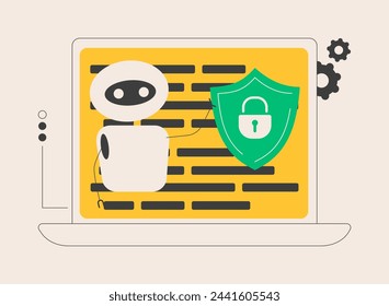 Industrial cybersecurity abstract concept vector illustration. Industrial data protection, enterprise cybersecurity, robotics malware defense, safeguarding info and machines abstract metaphor.