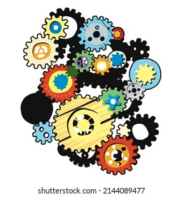 Industrial decoration with colourful cogwheels and gears