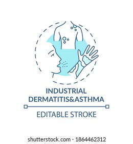 Industrial dermatitis and asthma concept icon. Occupational sickness. Skin problems because of environment idea thin line illustration. Vector isolated outline RGB color drawing. Editable stroke