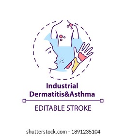 Industrial dermatitis and asthma concept icon. Occupational sickness. Skin problems because of work idea thin line illustration. Vector isolated outline RGB color drawing. Editable stroke