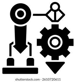 Industrial design, mechanical engineering, black and white icons, simplified shapes, gears and machinery, technical illustration, 