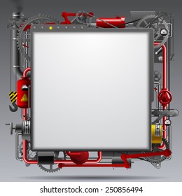 Industrial Design Template With Complex Machinery. Vector Illustration