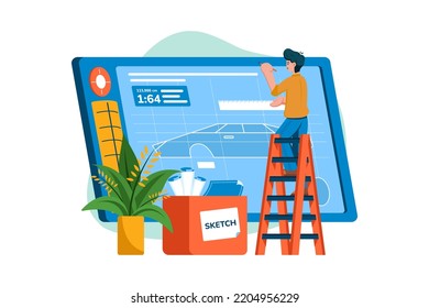 Industrial Designer Illustration concept on white background