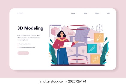 Industrial designer web banner or landing page. Artist creating modern environment and technological object. Product usability design, manufacture development. Isolated vector illustration