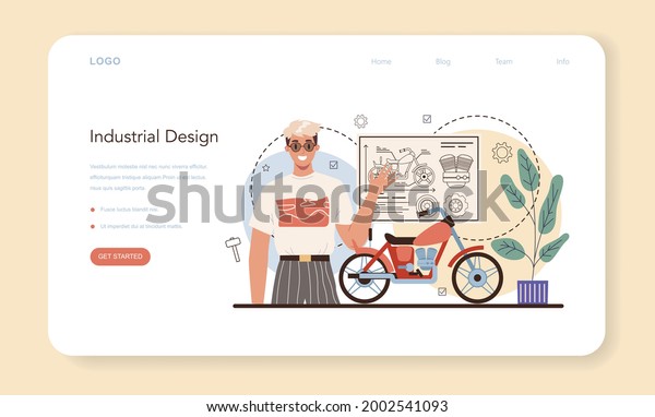 Industrial designer web banner or landing\
page. Artist creating modern environment and technological object.\
Product usability design, manufacture development. Isolated vector\
illustration