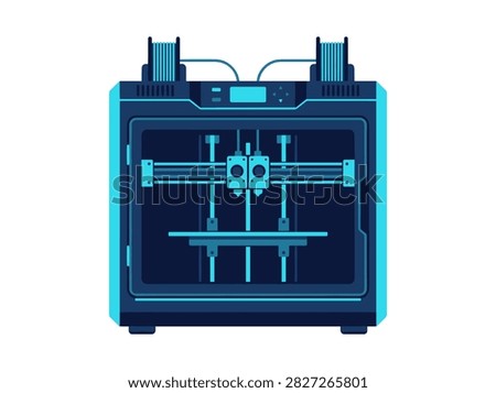 Industrial Desktop 3D Printer with Dual Extruders Flat Vector Illustration