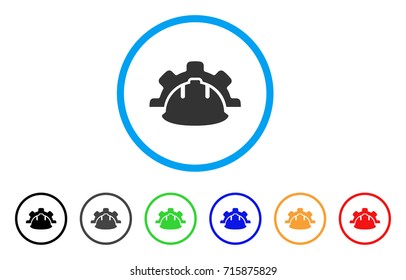Industrial Development icon. Vector illustration style is a flat iconic industrial development gray rounded symbol inside light blue circle with black, gray, green, blue, red,