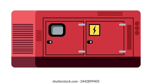 Industrial Diesel Generator Isolated on White. Power Immovable Engine. Portable Electric Power Generator Icon. Heavy Industrial Equipment for Building. Cartoon Flat Vector Illustration