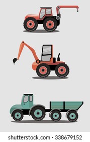 Industrial different types of vector Tractors image design set for your illustration, decoration, labels, stickers and other creative needs. 