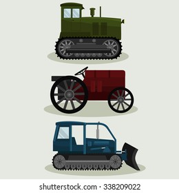 Industrial different types of vector  Vintage Tractors image design set for your illustration, decoration, labels, stickers and other creative needs. 