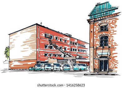 Industrial district and bus parking sketch