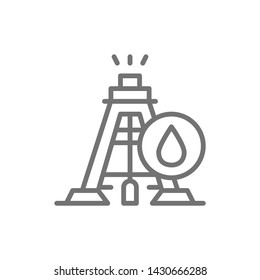Industrial drilling rig tower platform, oil fuel equipment line icon.