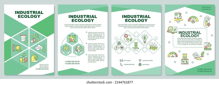 Industrial ecology green brochure template. Clean production. Leaflet design with linear icons. 4 vector layouts for presentation, annual reports. Arial-Black, Myriad Pro-Regular fonts used