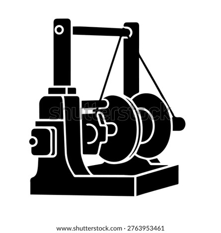Industrial Electric Cable Winch Vector Illustration Silhouette Icon for Heavy Lifting Hoisting Construction and Marine Mooring Equipment Component Design