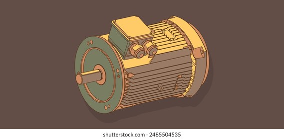 Industrial electric motor drawing. Illustration of Colored in popular shades. Modern technology and environment care.