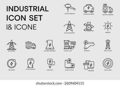 Industrial And Electrical Equipment Outline Icon Set Power And Energy Solutions