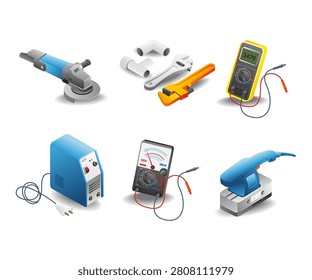 Industrial Electrical Testing and Repair Tools Icon Set