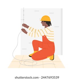 Industrial electrician engineering. Electrician repair service, industrial worker flat vector illustration