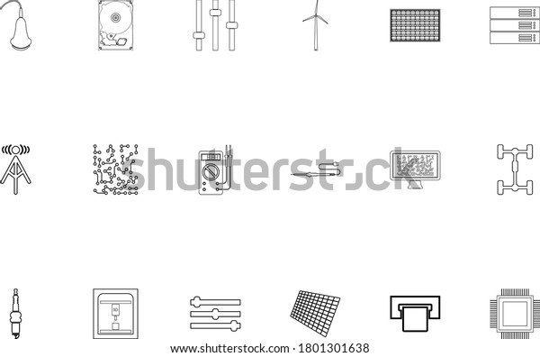 Industrial\
electronics black color set outline\
style