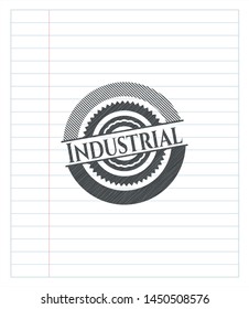Industrial emblem draw with pencil effect. Vector Illustration. Detailed.
