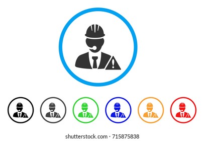Industrial Emergency Operator icon. Vector illustration style is a flat iconic industrial emergency operator gray rounded symbol inside light blue circle with black, gray, green, blue, red,