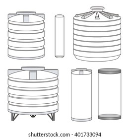 Industrial empty water tanks set. Vector illustration