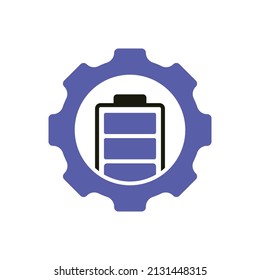 Industrial energy and power logo design concept. Battery and gear icon vector logo design.	
