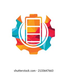Industrial energy and power logo design concept. Battery and gear icon vector logo design.	
