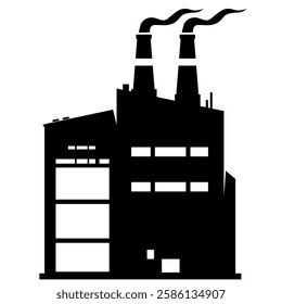 Industrial Energy Supply Factory Power Plant Facility - Black Silhouette illustration Icon Vector