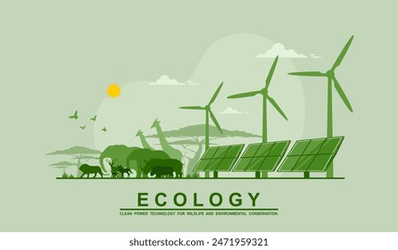 Industrial de energía respetuosa con el medio ambiente, cuidado del medio ambiente y el uso de energía limpia de fuentes renovables, concepto de emisión neta cero, ecología ecológica sostenible de los animales y la conservación de la fauna.