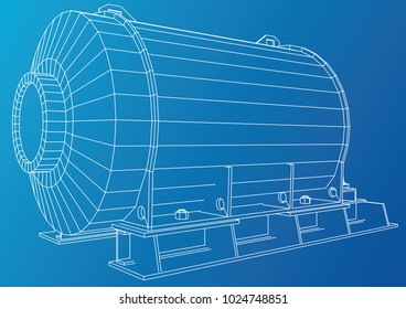 Industrial engine. Wire-frame. Vector EPS10 format. Vector rendering of 3d.