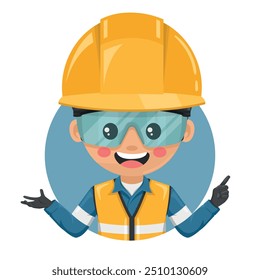 Industrial engineer dressed in reflective safety vest, coverall and helmet pointing his finger. Express an idea and indicate with the index finger. Industrial safety and occupational health at work