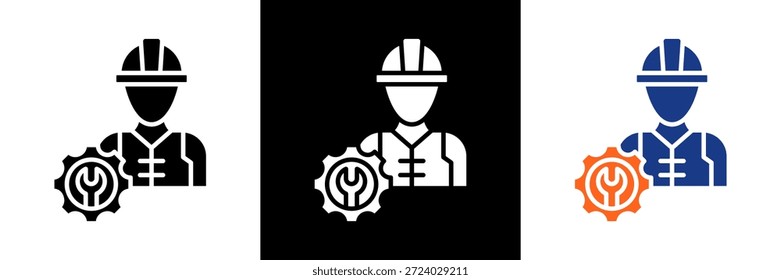 Ilustração do vetor de glifos do conjunto de ícones do engenheiro industrial
