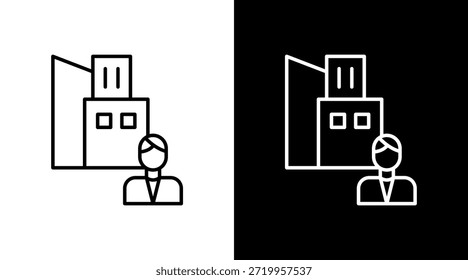 Diseño de conjunto de iconos blancos de contorno de ingeniero de Industrial