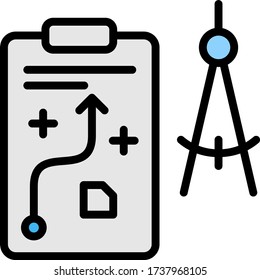 Industrial and engineer project planning concept vector color icon design. Dividers engineering drawing on white background